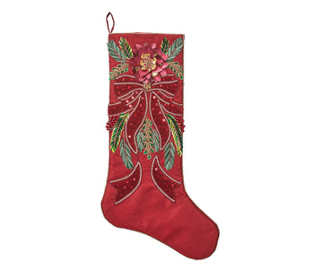 Kim Seybert Stocking: Xmas Poinsettia in Red, Green & Gold